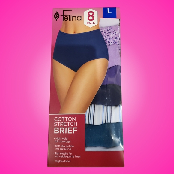 Felina Underwear Women Large Multicolor Cotton Stretch Briefs 8 Pairs NWT! - Picture 1 of 2